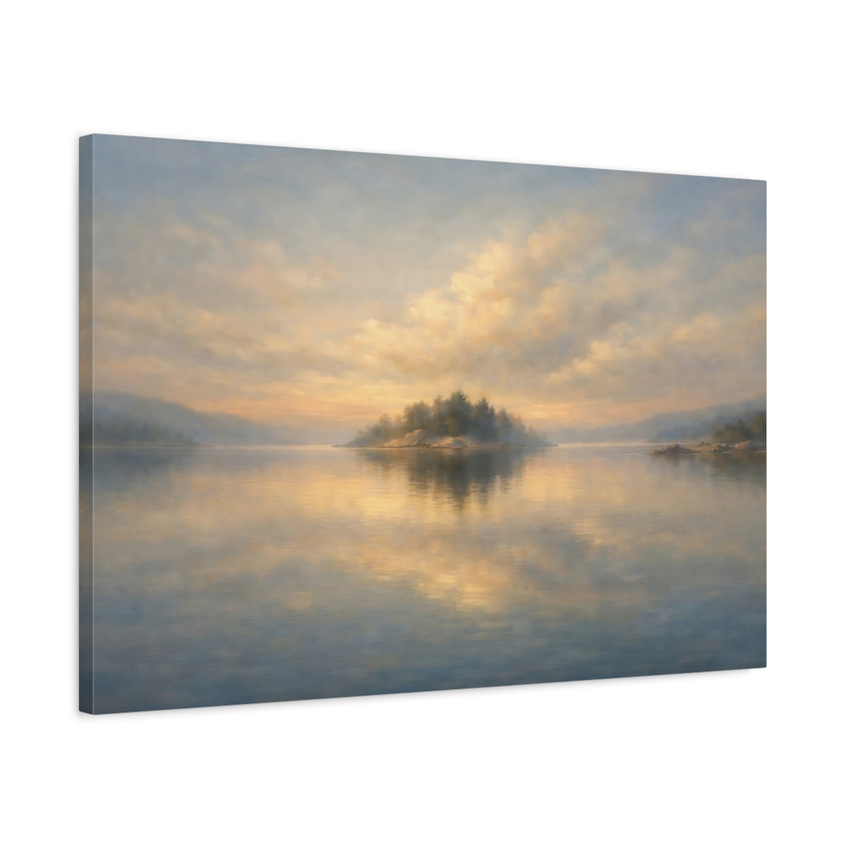 Side Mockup 2. Nature Island Golden Island Sunset shown as stretched canvas wall art
