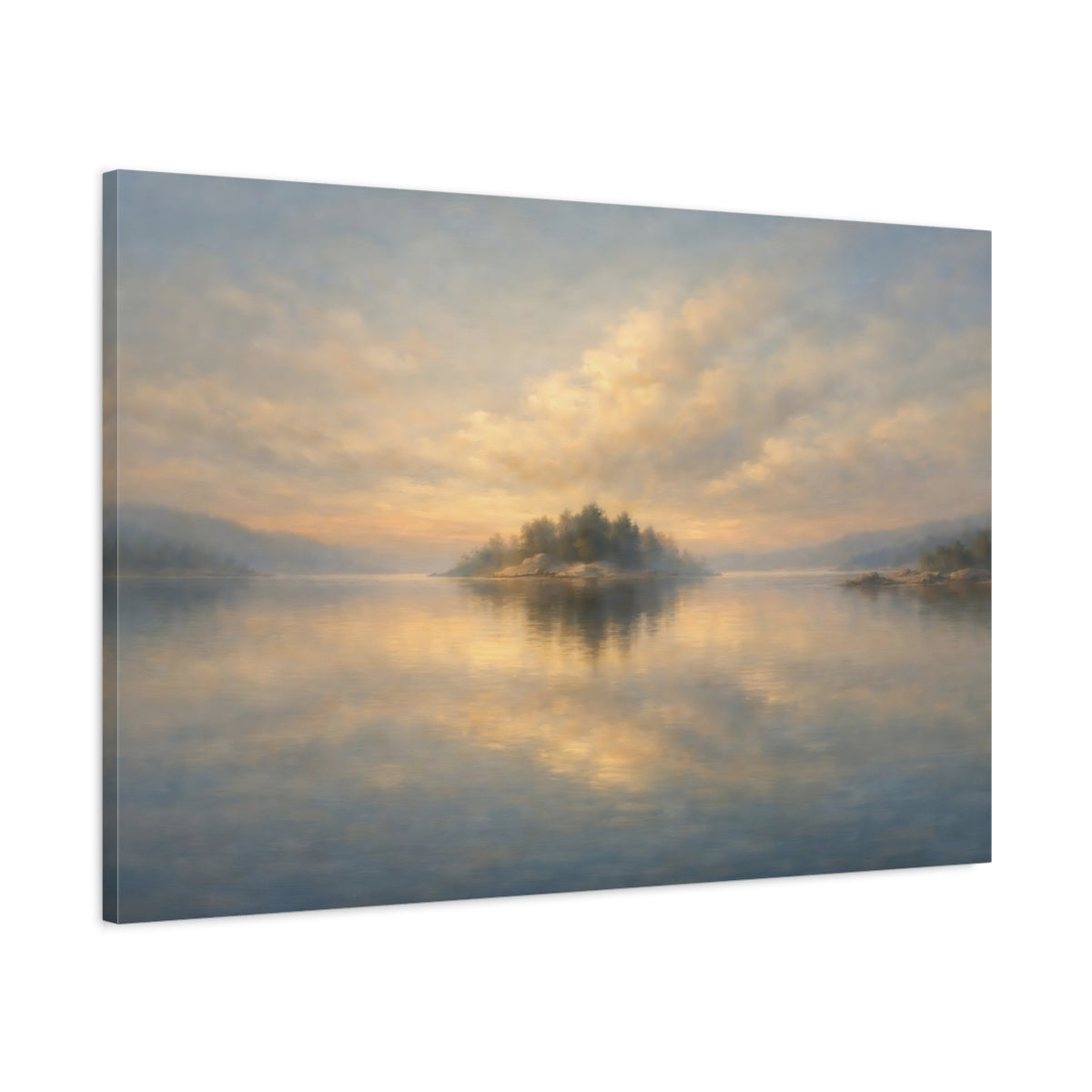 Side Mockup 1. Nature Island Golden Island Sunset shown as stretched canvas wall art