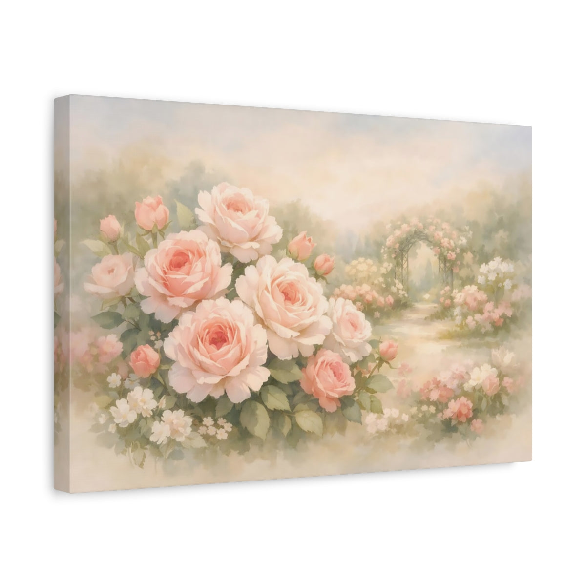 Watercolor Rose Garden Pink Roses Floral - Canvas Wall Art Print