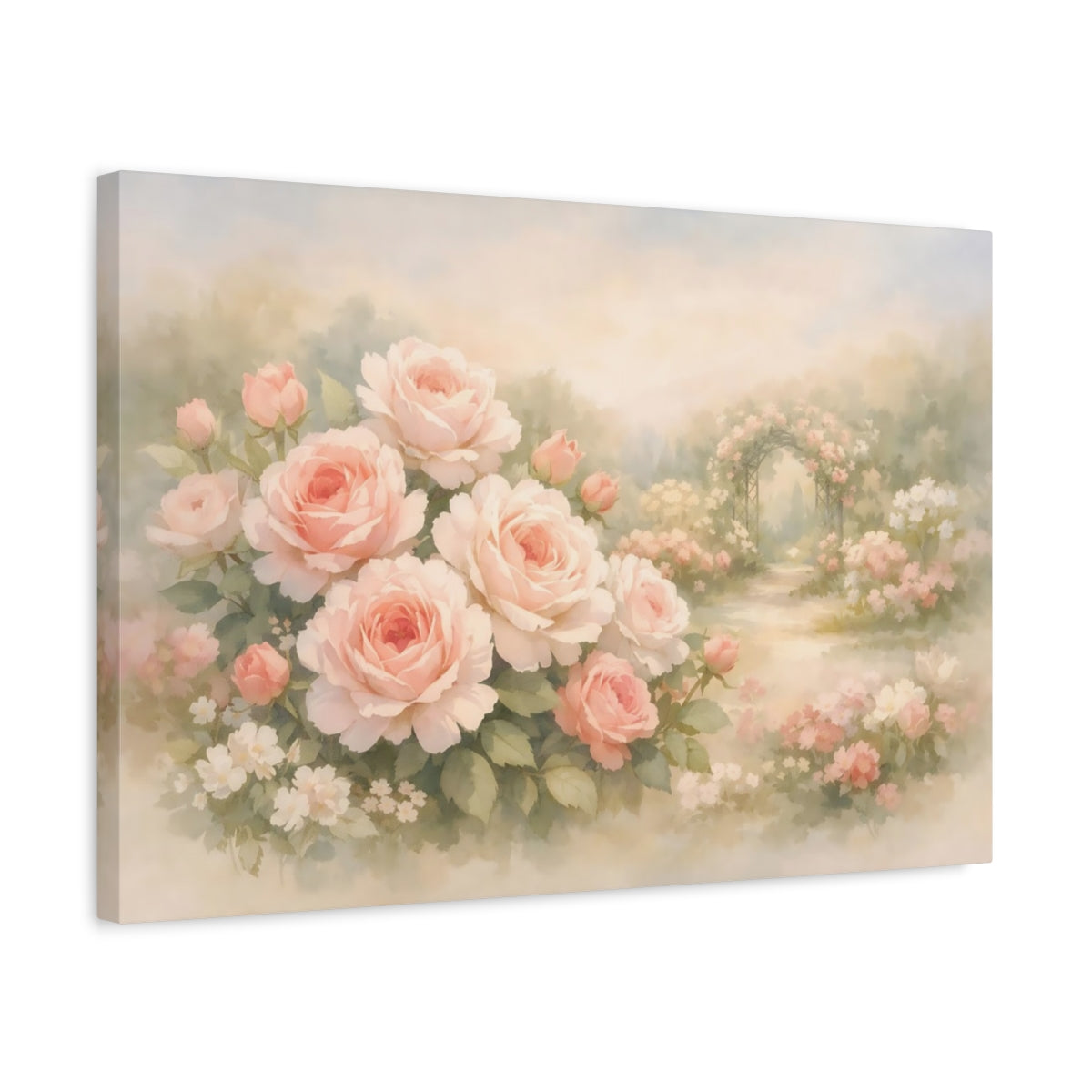 Watercolor Rose Garden Pink Roses Floral - Canvas Wall Art Print