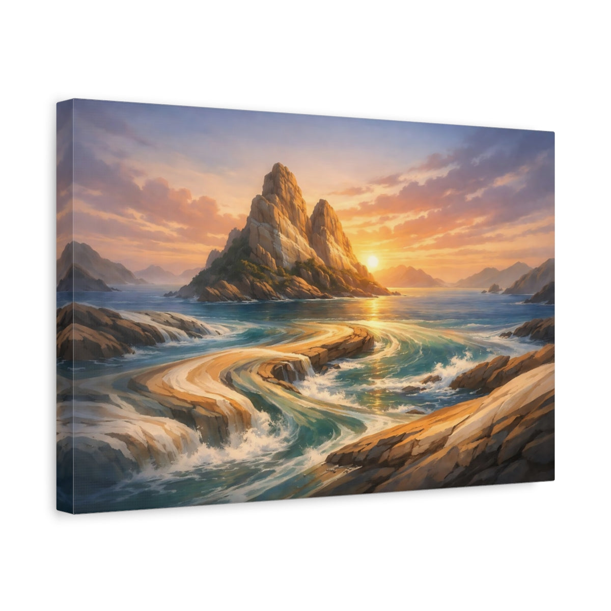 Mineral Flow Island Sunset Coastal Landscape Nature - Canvas Wall Art Print