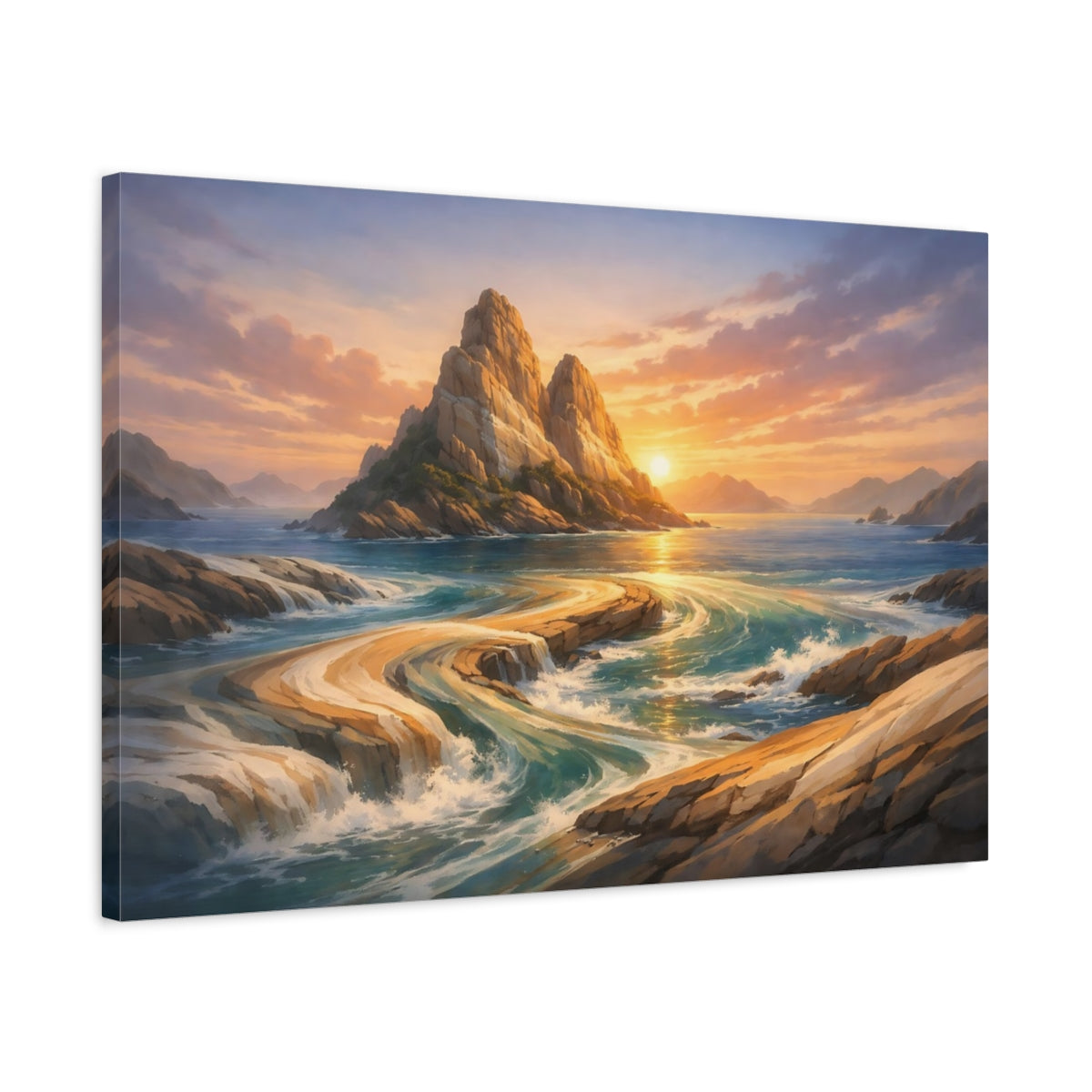 Mineral Flow Island Sunset Coastal Landscape Nature - Canvas Wall Art Print