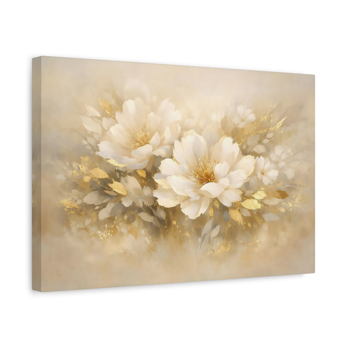 Side Mockup 4. Floral Gold Abstract shown as stretched canvas wall art