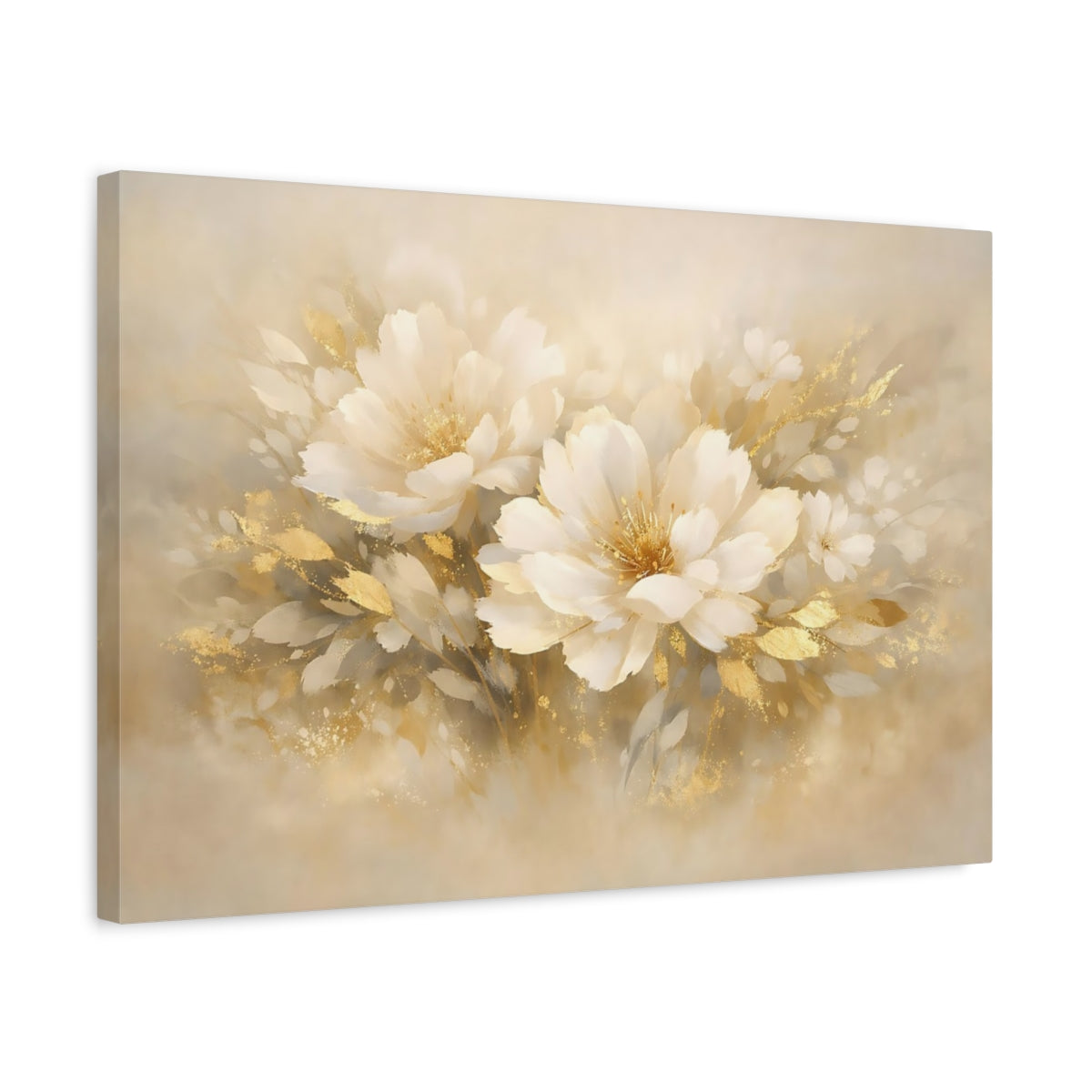 Side Mockup 3. Floral Gold Abstract shown as stretched canvas wall art