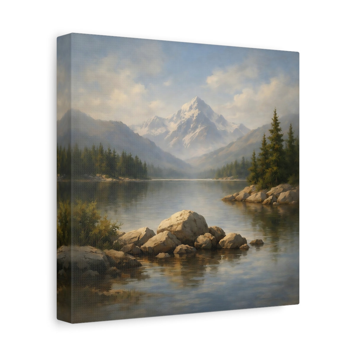 Side Mockup 9. Nature Mountain Lake Mountain Lake Landscape shown as stretched canvas wall art