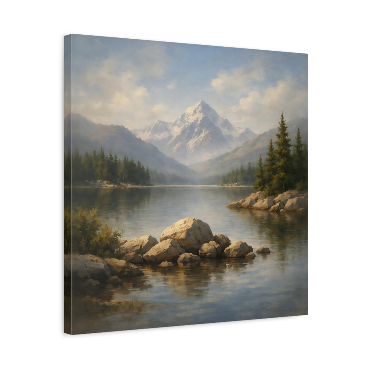 Side Mockup 5. Nature Mountain Lake Mountain Lake Landscape shown as stretched canvas wall art