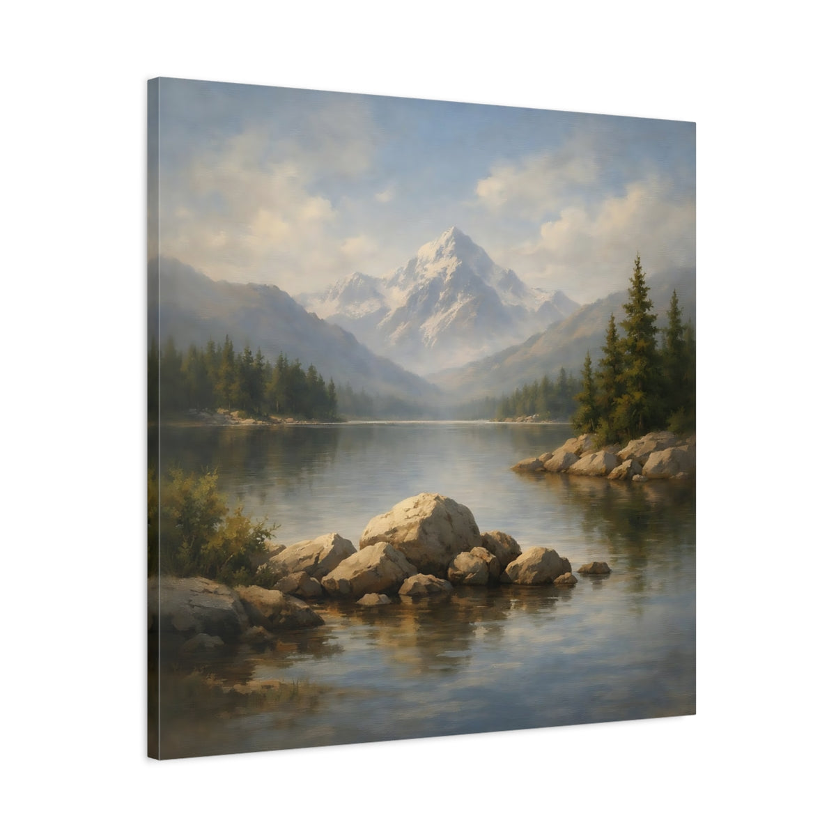 Side Mockup 3. Nature Mountain Lake Mountain Lake Landscape shown as stretched canvas wall art