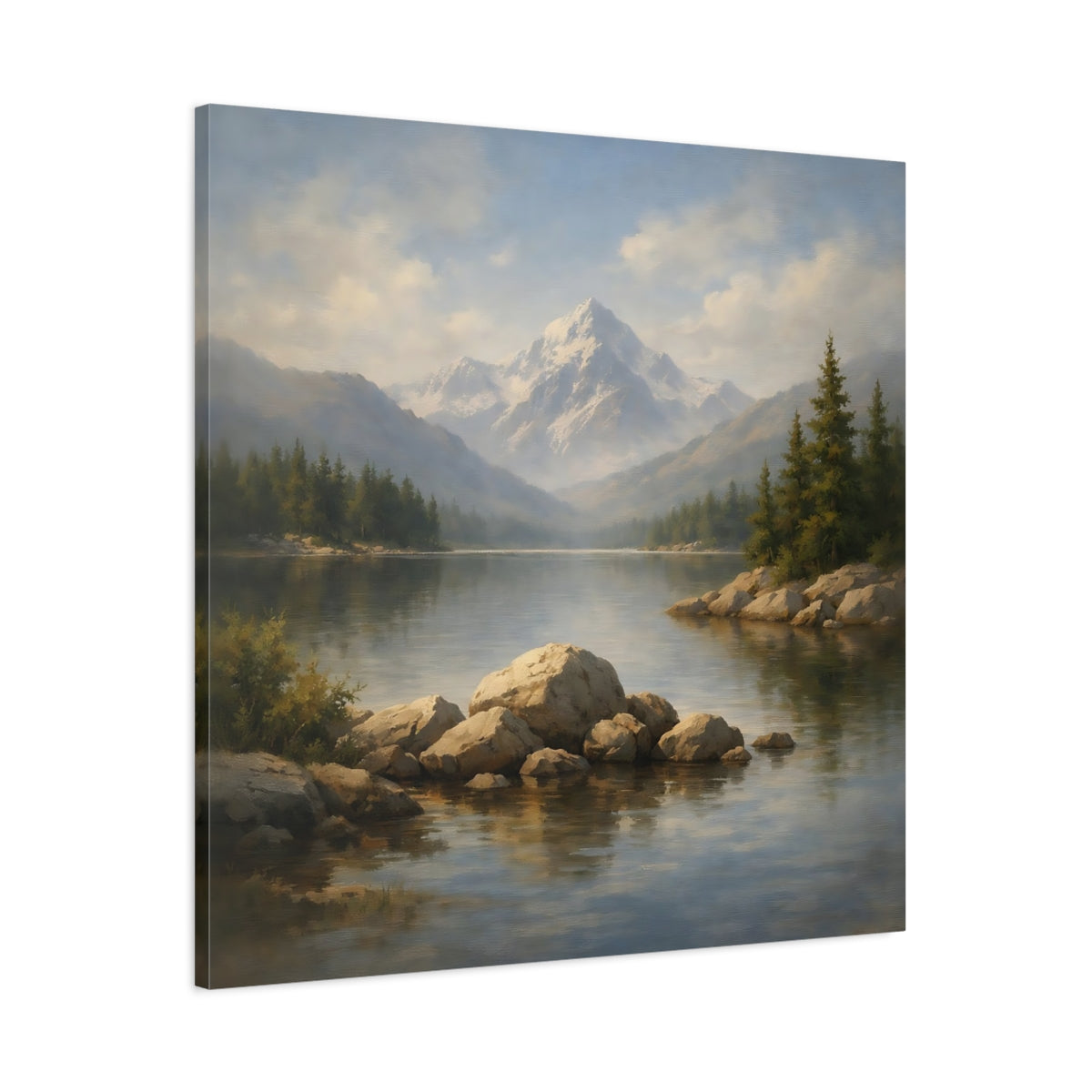 Side Mockup 2. Nature Mountain Lake Mountain Lake Landscape shown as stretched canvas wall art