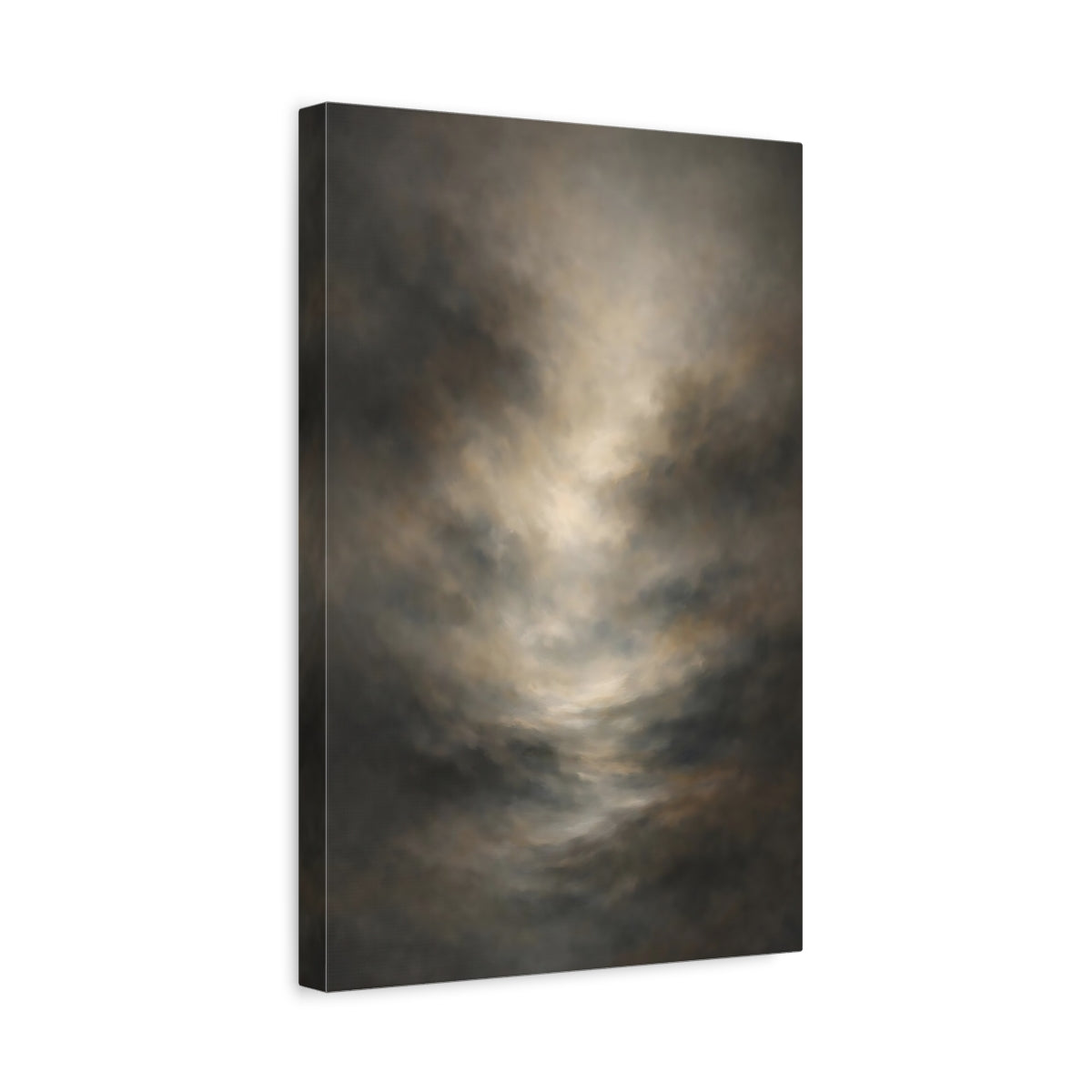 Side Mockup 4. Abstract Abstract Clouds Brown Gray Abstract shown as stretched canvas wall art