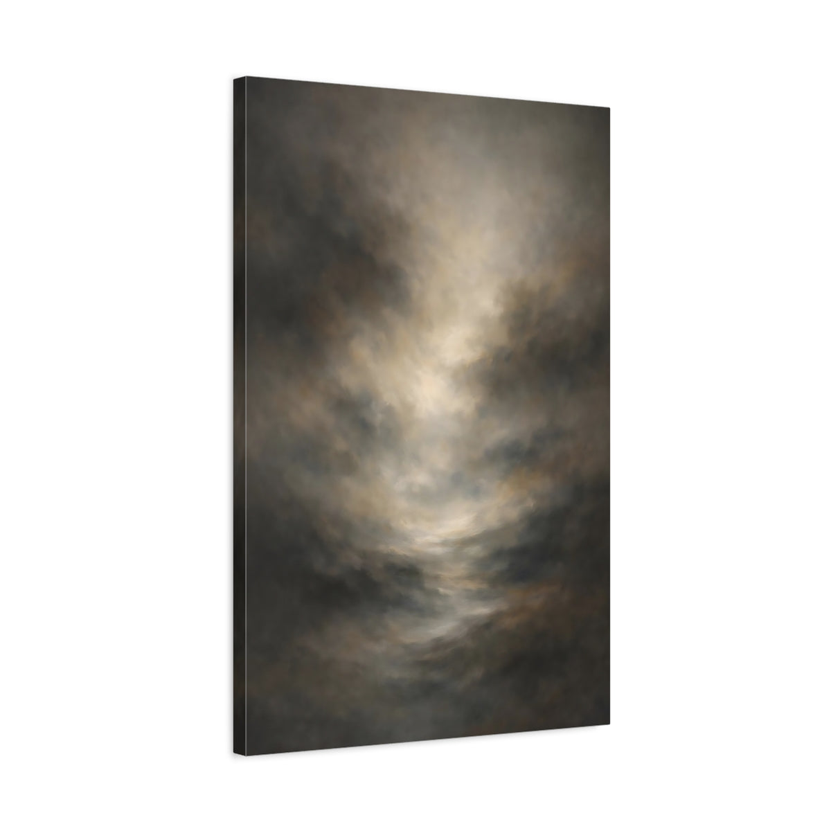 Side Mockup 2. Abstract Abstract Clouds Brown Gray Abstract shown as stretched canvas wall art