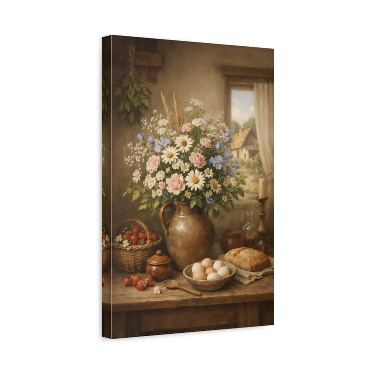 Side Mockup 4. Nature Floral Still Life Rustic Floral shown as stretched canvas wall art