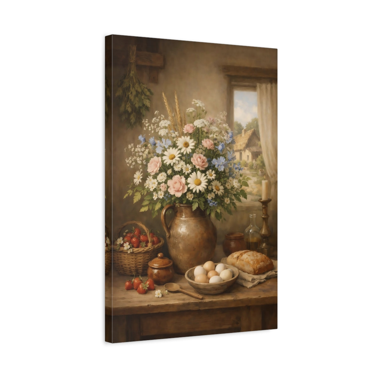 Side Mockup 3. Nature Floral Still Life Rustic Floral shown as stretched canvas wall art