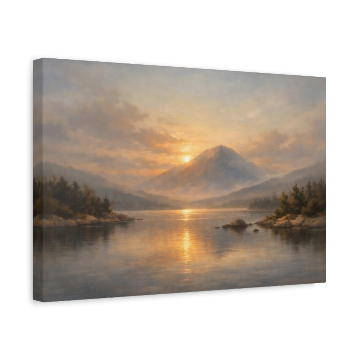Side Mockup 4. Dreamscape Minimal Room Wide Calm Scene shown as stretched canvas wall art