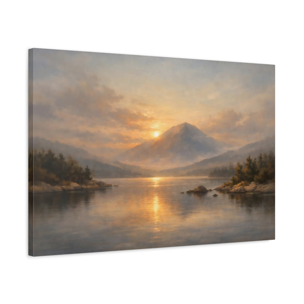 Side Mockup 2. Dreamscape Minimal Room Wide Calm Scene shown as stretched canvas wall art