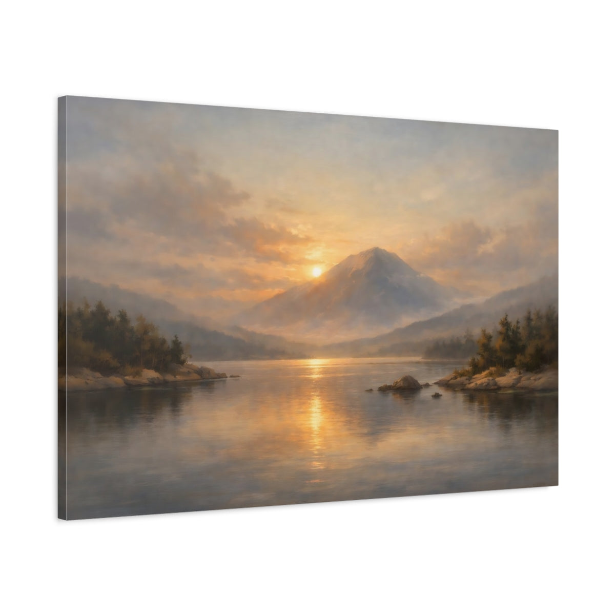 Side Mockup 1. Dreamscape Minimal Room Wide Calm Scene shown as stretched canvas wall art
