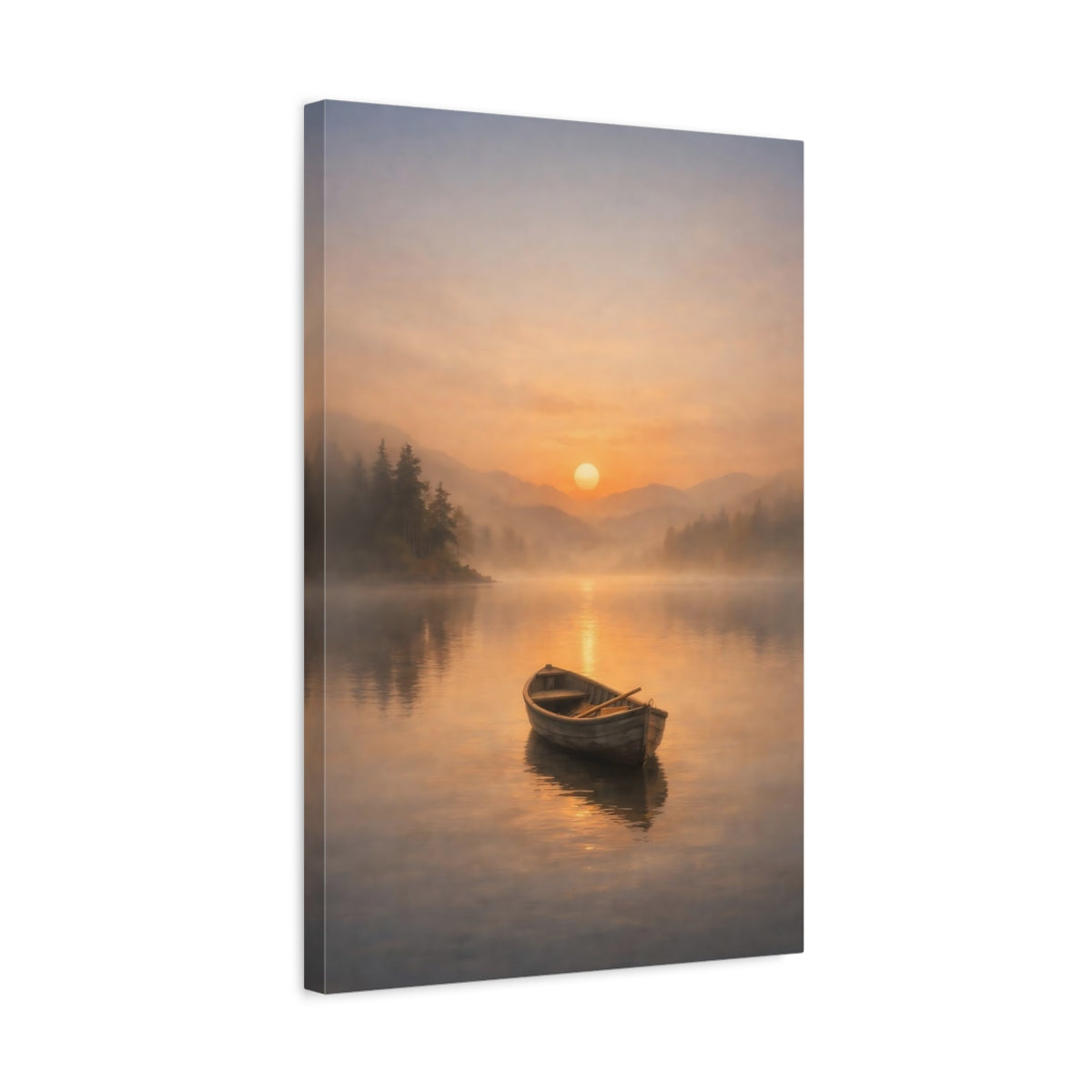 Nature Rowboat Misty Sunset - Canvas Wall Art Print