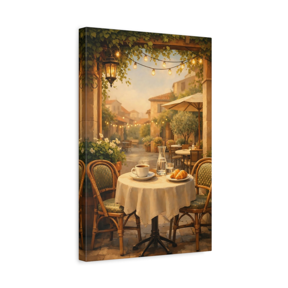 Vintage Outdoor Cafe Warm Tones - Canvas Wall Art Print