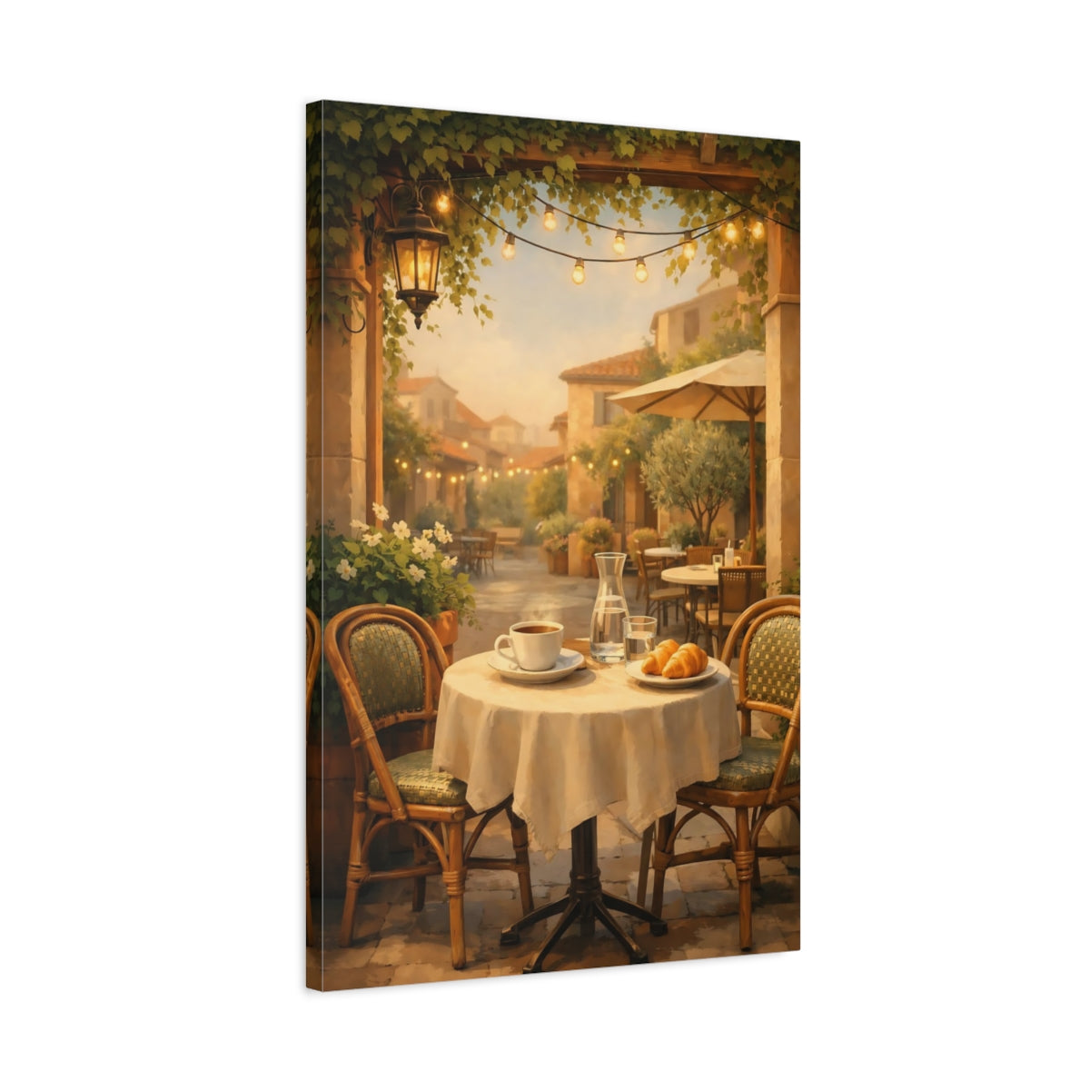 Vintage Outdoor Cafe Warm Tones - Canvas Wall Art Print