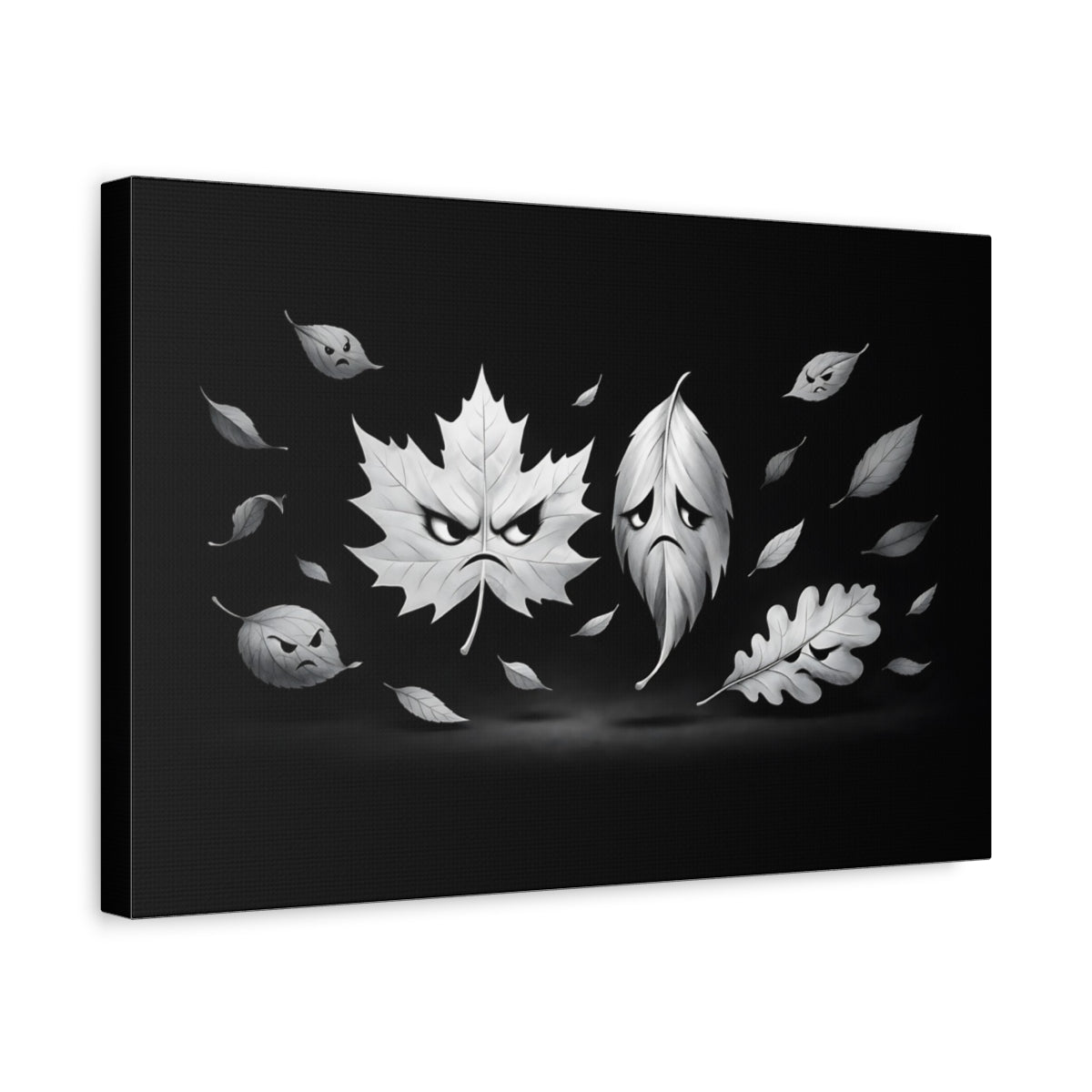 Feuilles Rigolotes Noir Blanc Nature En Colère - Impression sur Toile