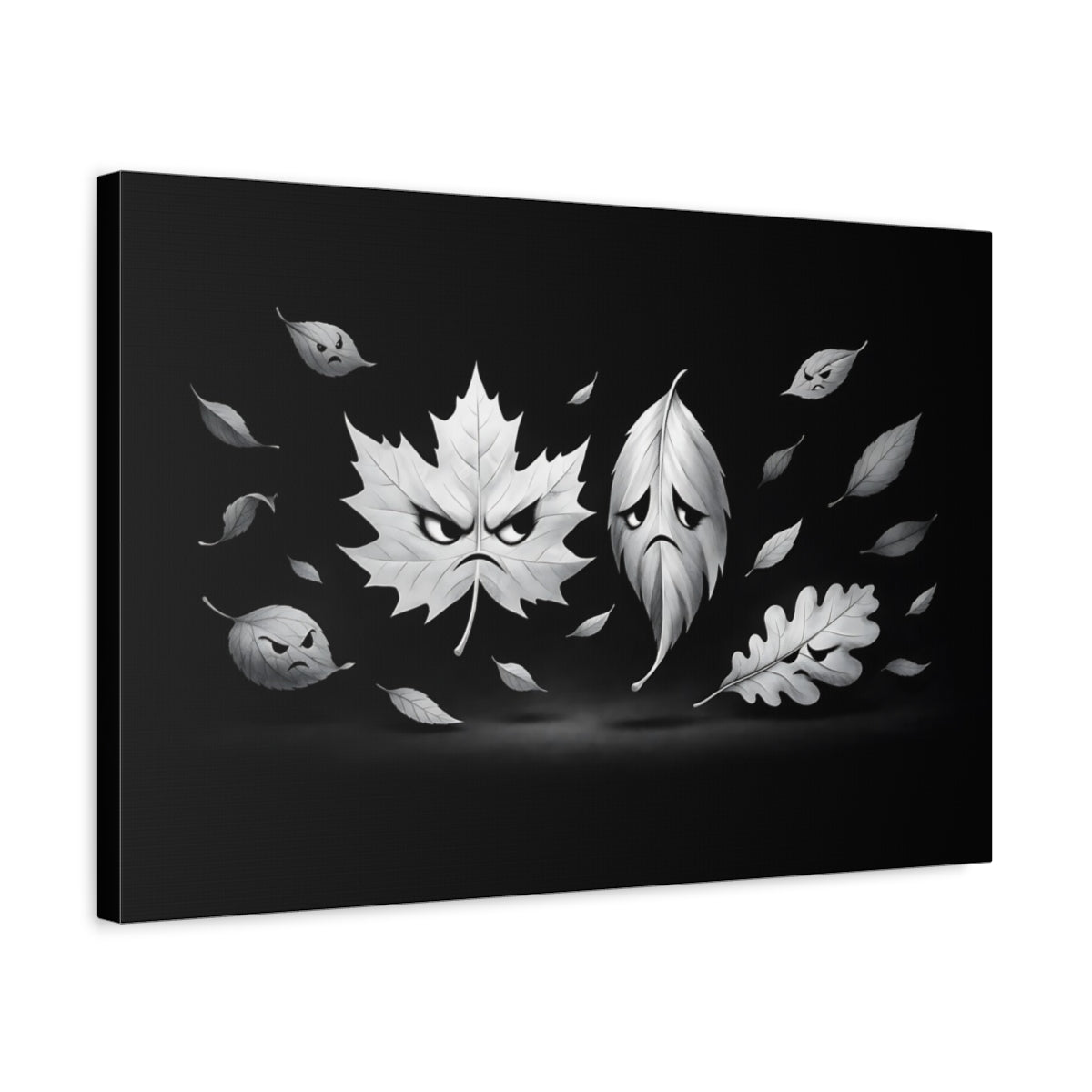 Feuilles Rigolotes Noir Blanc Nature En Colère - Impression sur Toile