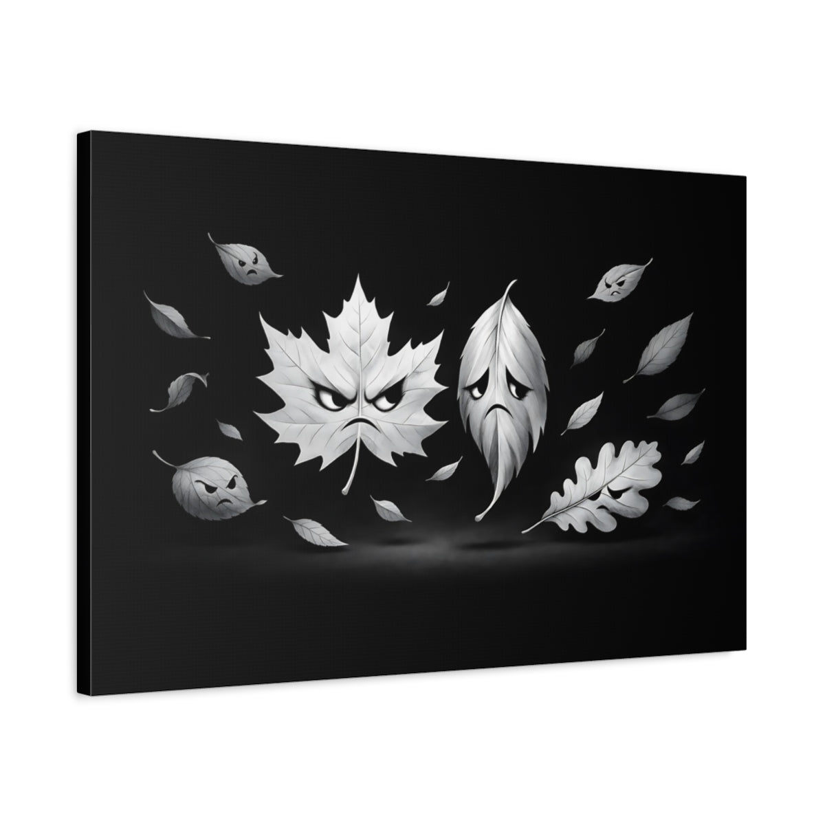 Feuilles Rigolotes Noir Blanc Nature En Colère - Impression sur Toile