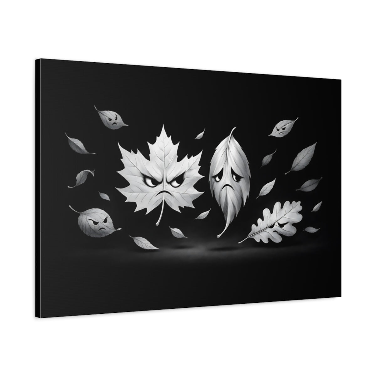 Feuilles Rigolotes Noir Blanc Nature En Colère - Impression sur Toile