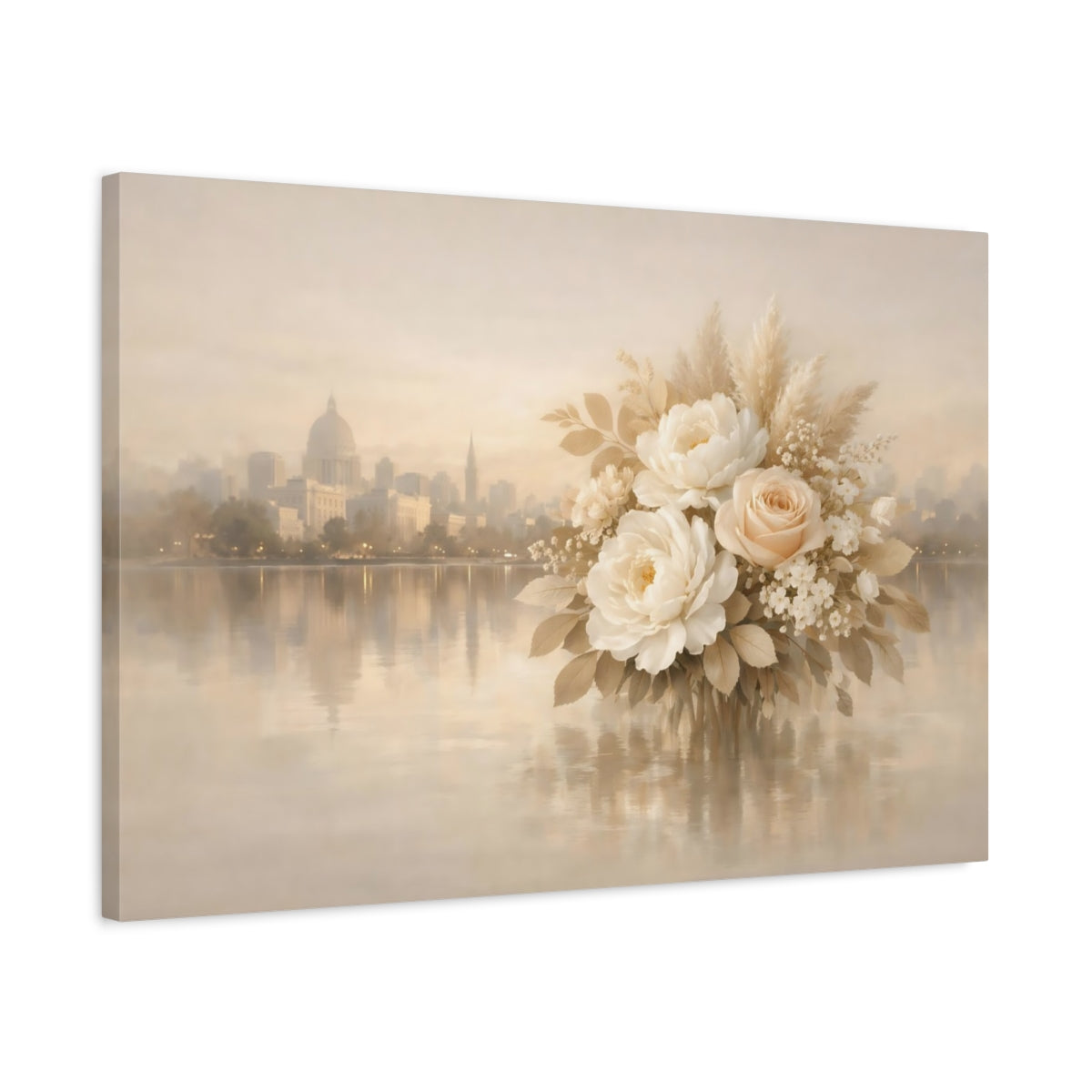 Floral Neutral City Reflection Flower Bouquet - Canvas Wall Art Print