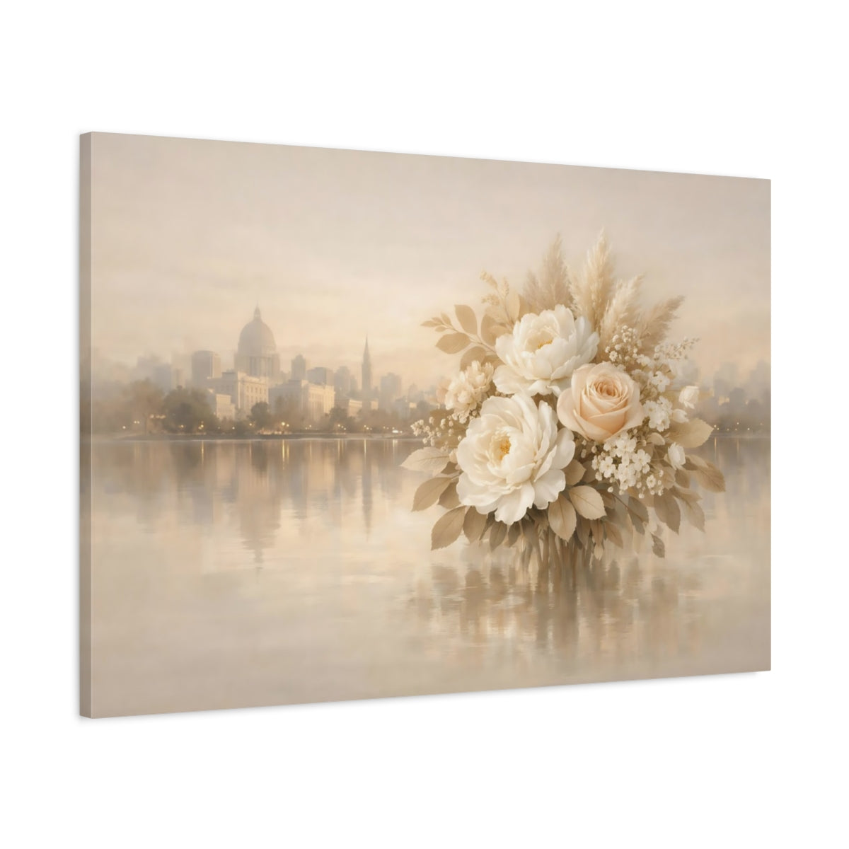 Floral Neutral City Reflection Flower Bouquet - Canvas Wall Art Print