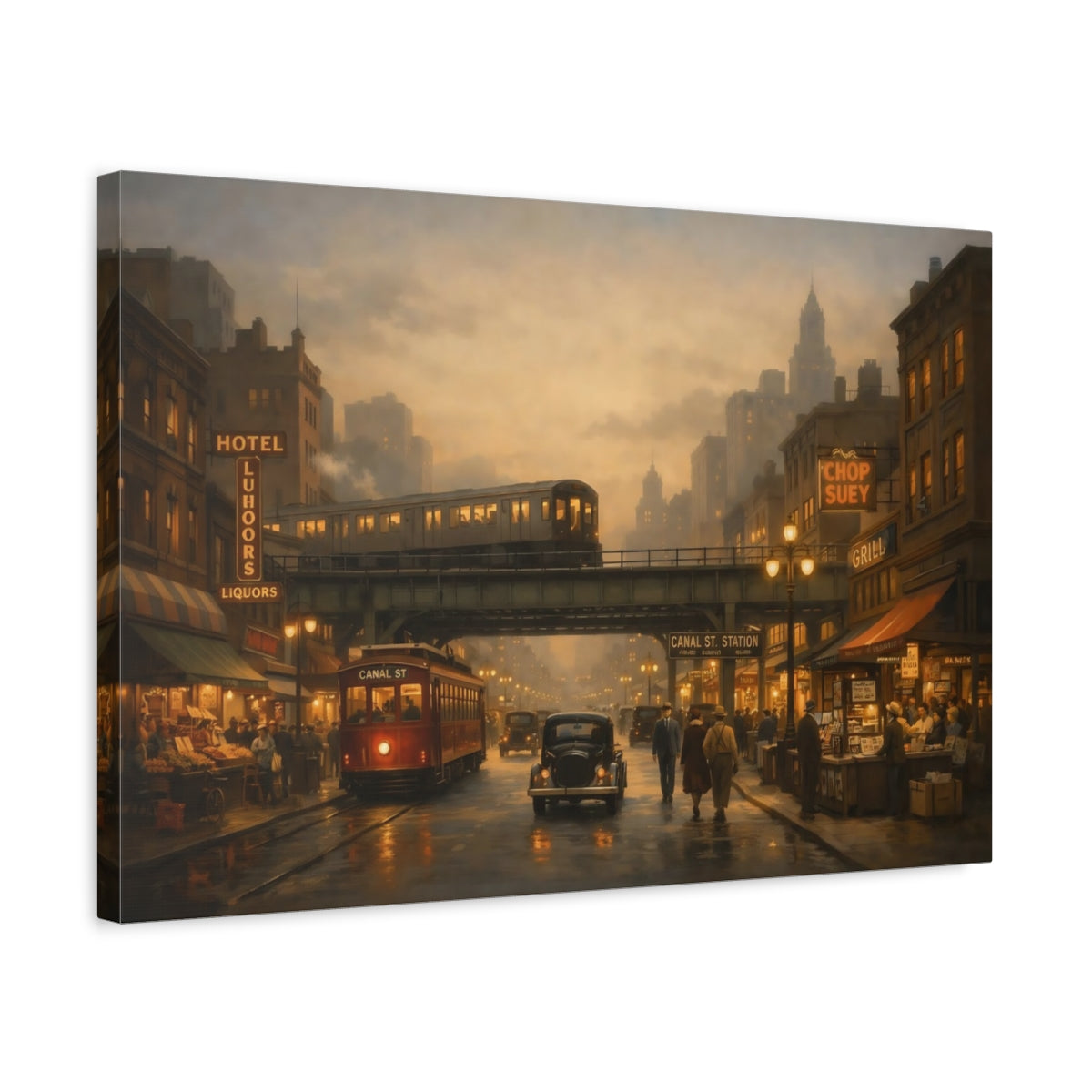 Vintage Canal Street City - Canvas Wall Art Print