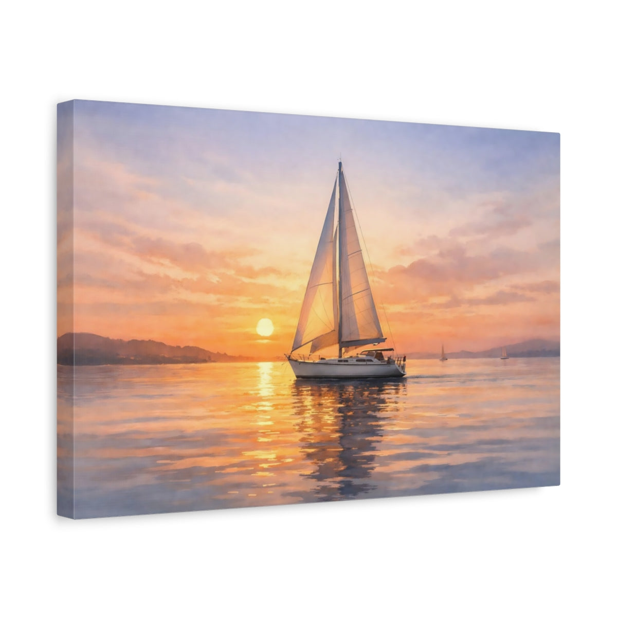 Watercolor Sailboat Sunset Nature - Canvas Wall Art Print