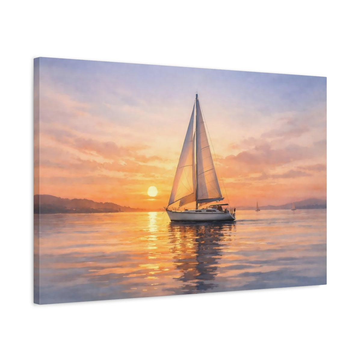 Watercolor Sailboat Sunset Nature - Canvas Wall Art Print