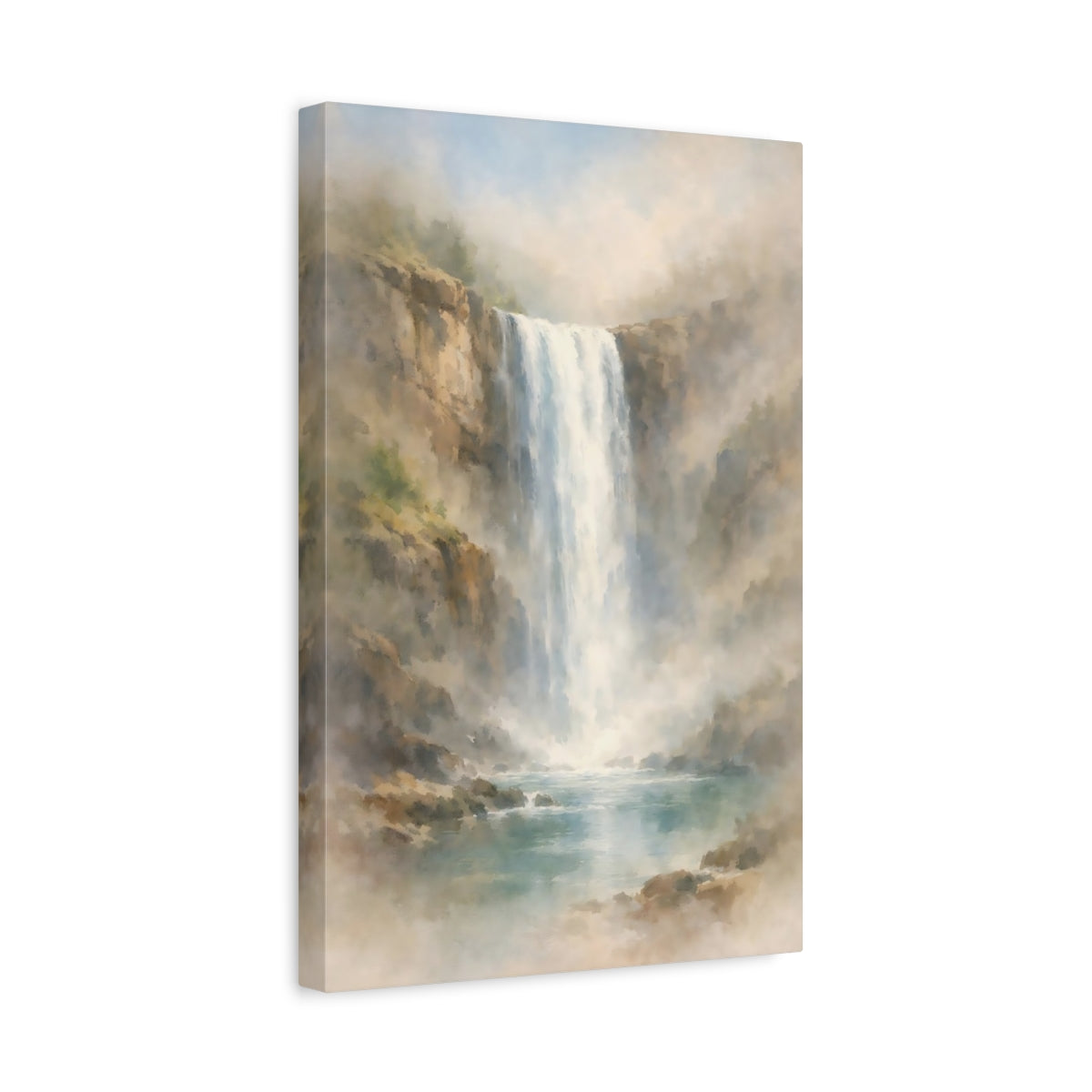Side Mockup 4. Nature Waterfall Misty Waterfall shown as stretched canvas wall art
