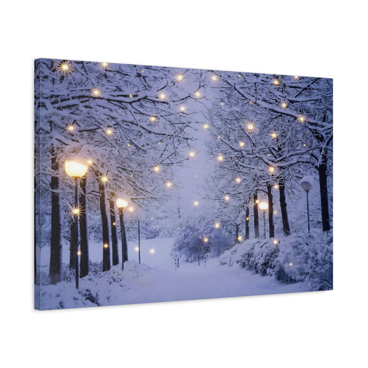 Nature Snowy Trees Blue And White Winter - Canvas Wall Art Print