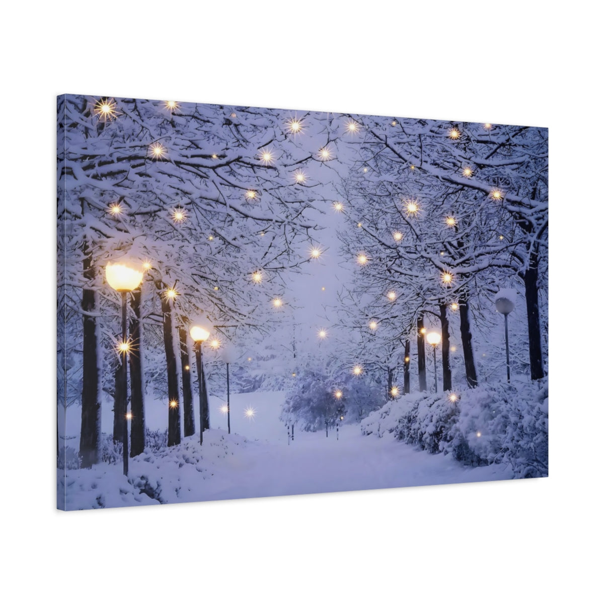 Nature Snowy Trees Blue And White Winter - Canvas Wall Art Print