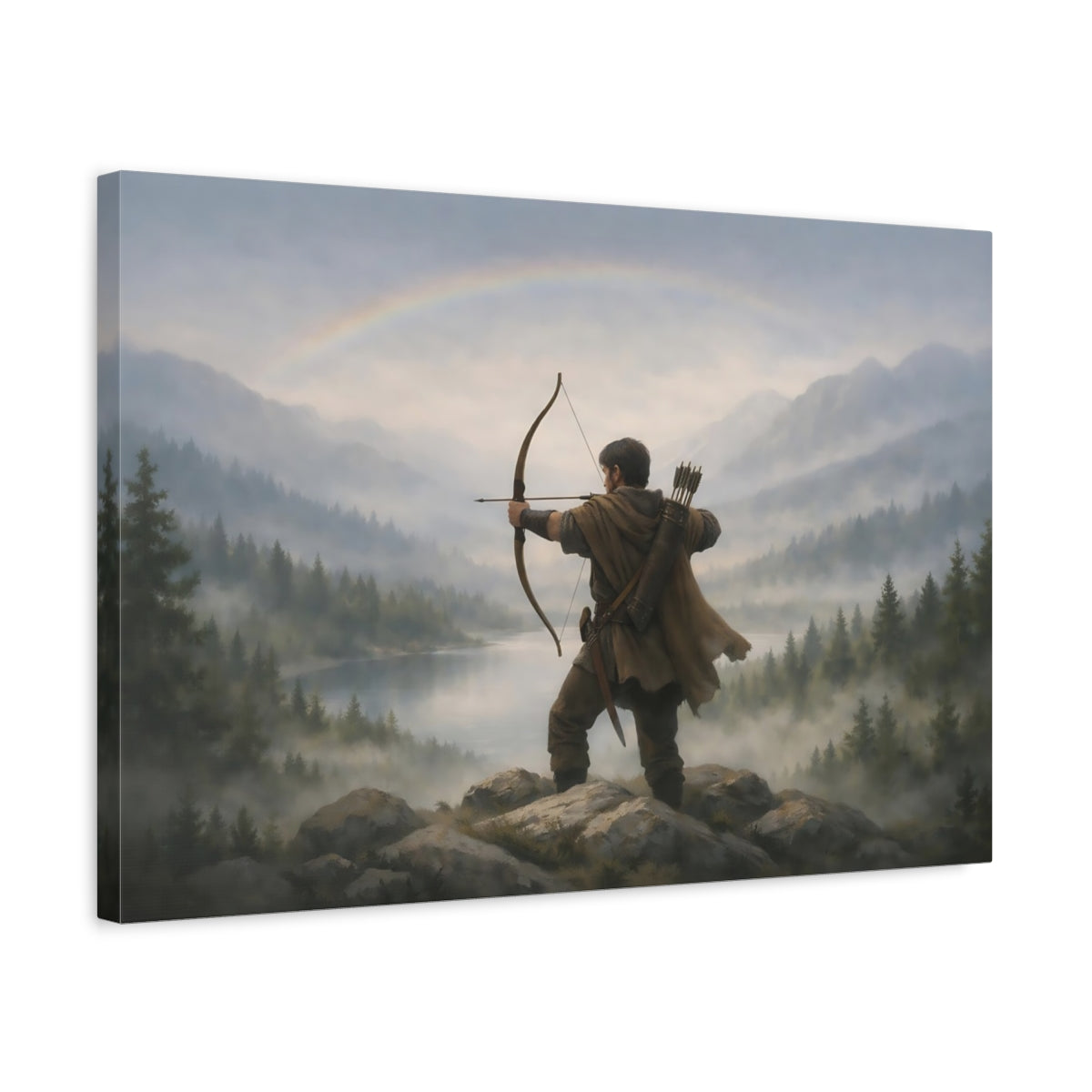Mist Depth Bow And Arrow Archer Nature - Canvas Wall Art Print