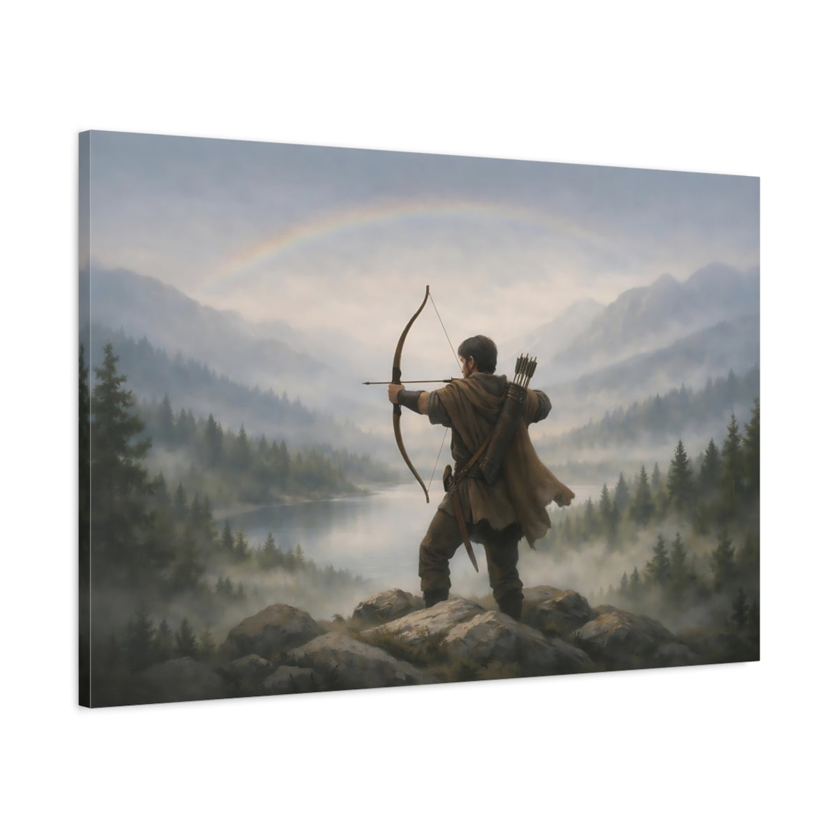 Mist Depth Bow And Arrow Archer Nature - Canvas Wall Art Print