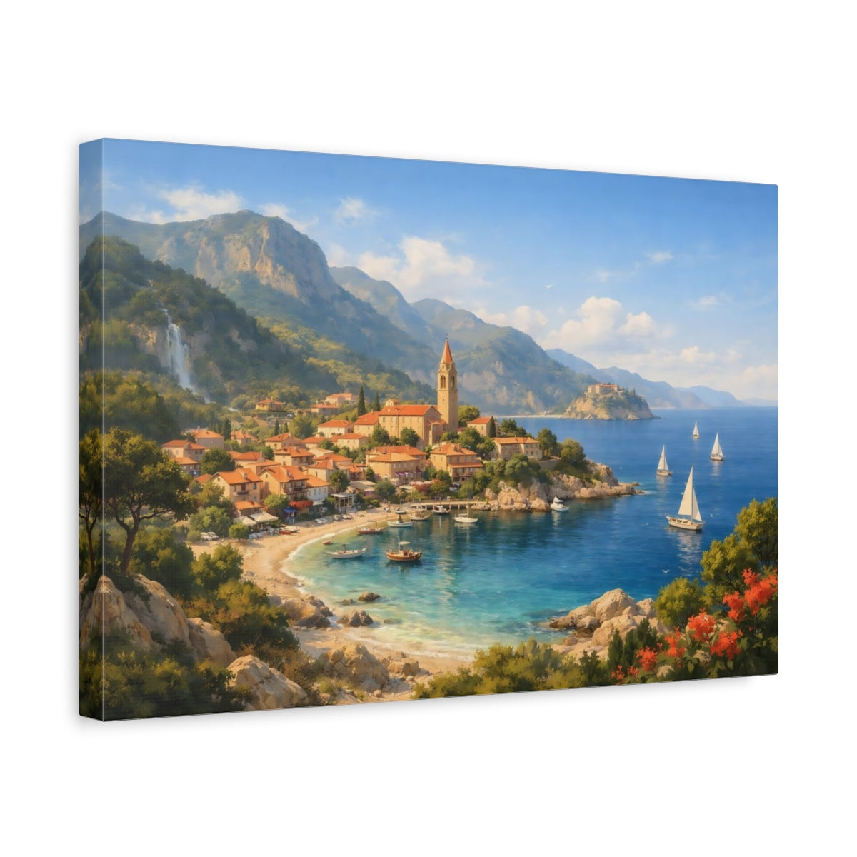 Nature Riviera Village Coastal Town - Canvas Wall Art Print
