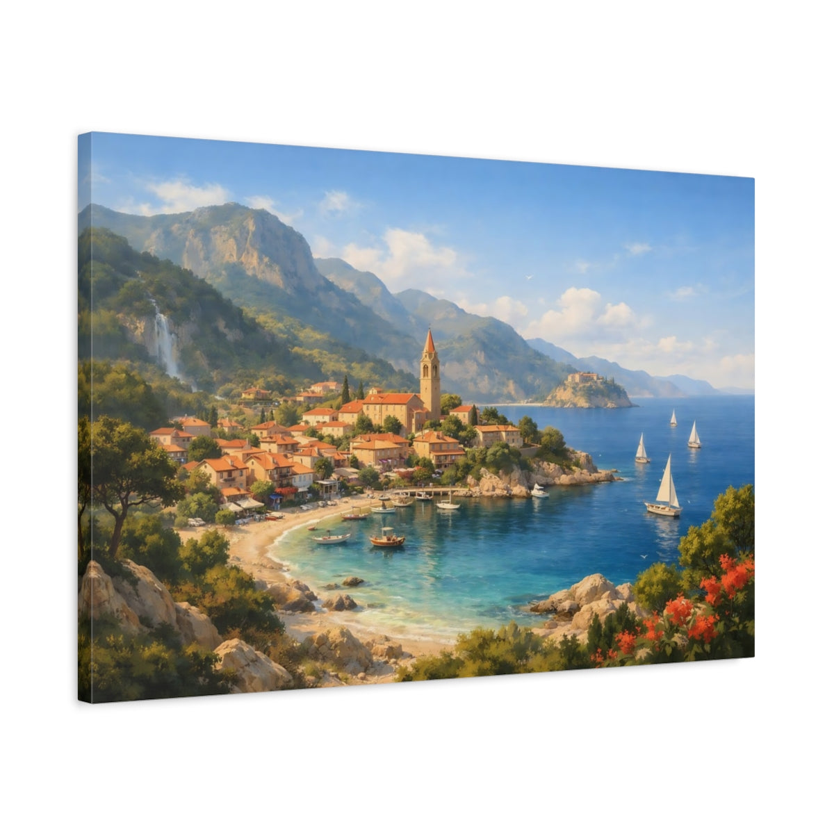 Nature Riviera Village Coastal Town - Canvas Wall Art Print