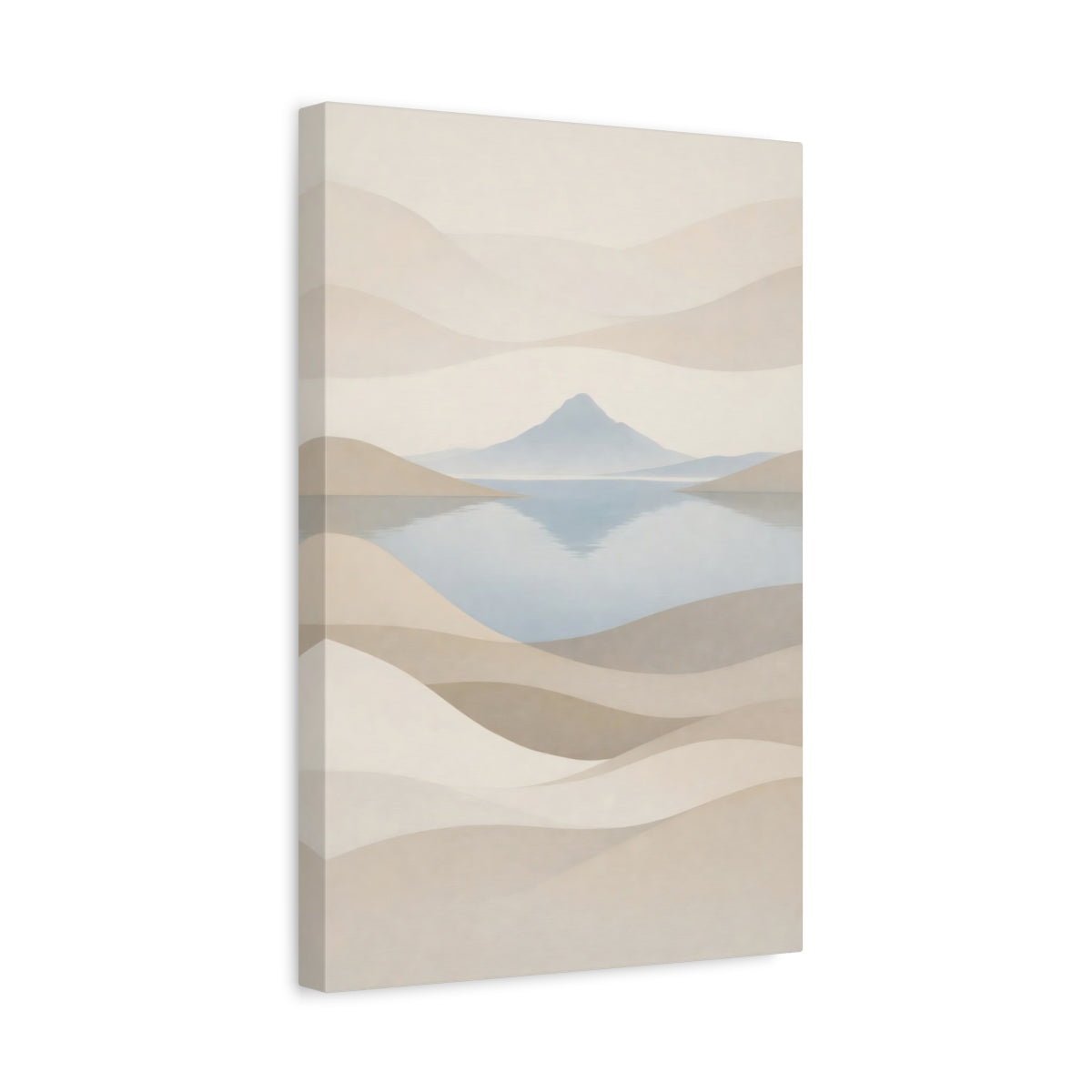 Side Mockup 4. Nature Mountain Lake Neutral Landscape shown as stretched canvas wall art