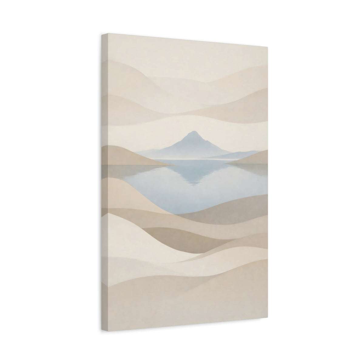 Side Mockup 3. Nature Mountain Lake Neutral Landscape shown as stretched canvas wall art