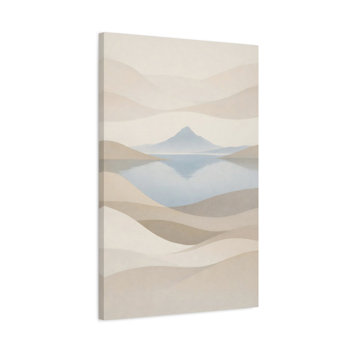 Side Mockup 2. Nature Mountain Lake Neutral Landscape shown as stretched canvas wall art