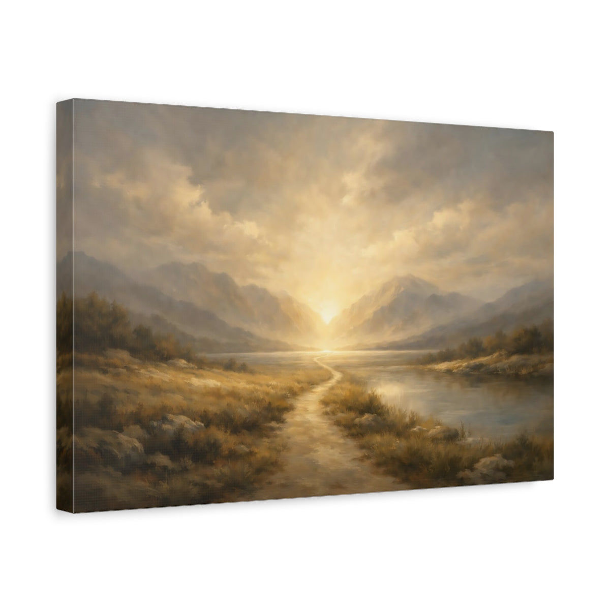 Side Mockup 4. Minimal Journey Into Light Dramatic Scene shown as stretched canvas wall art