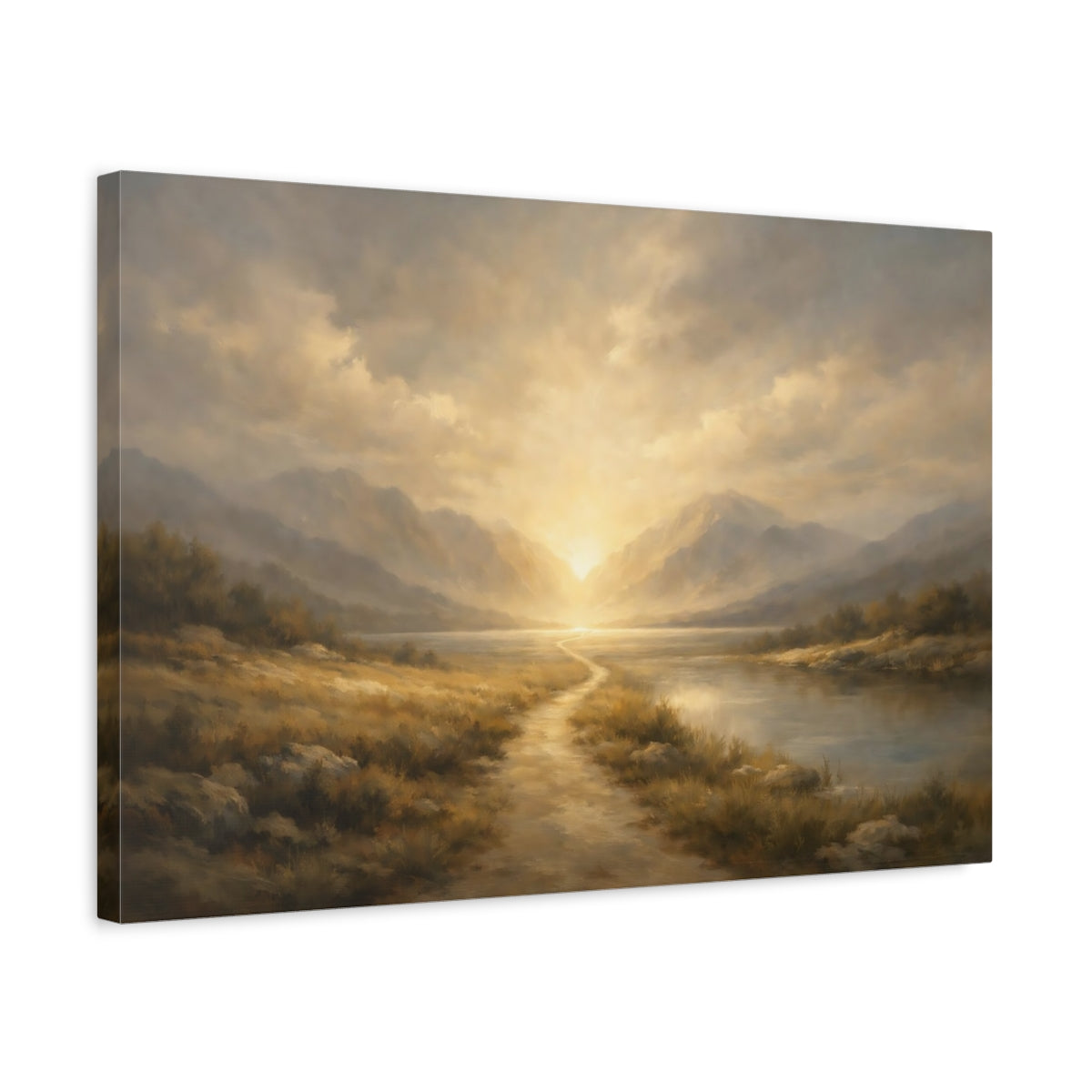 Side Mockup 3. Minimal Journey Into Light Dramatic Scene shown as stretched canvas wall art