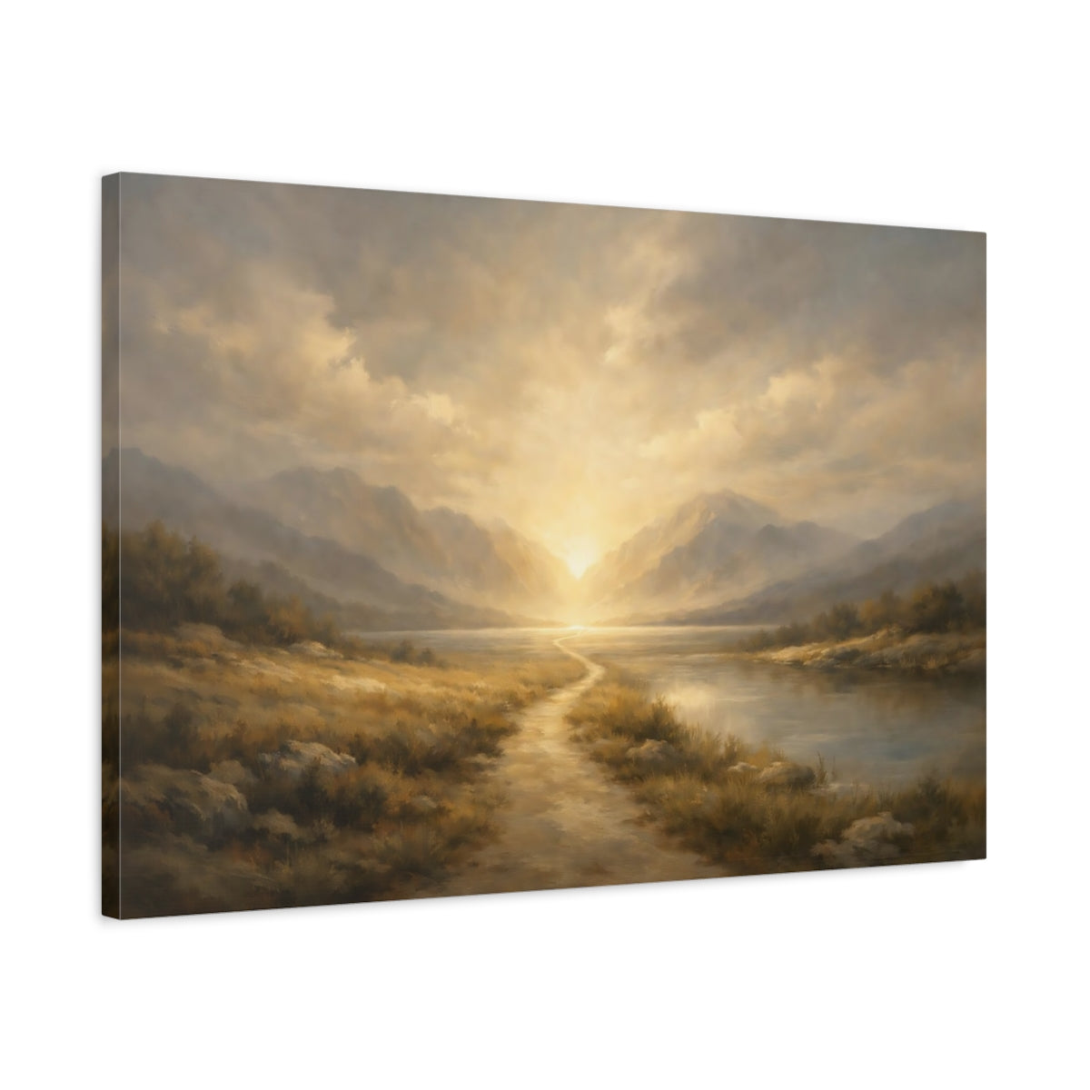 Side Mockup 2. Minimal Journey Into Light Dramatic Scene shown as stretched canvas wall art