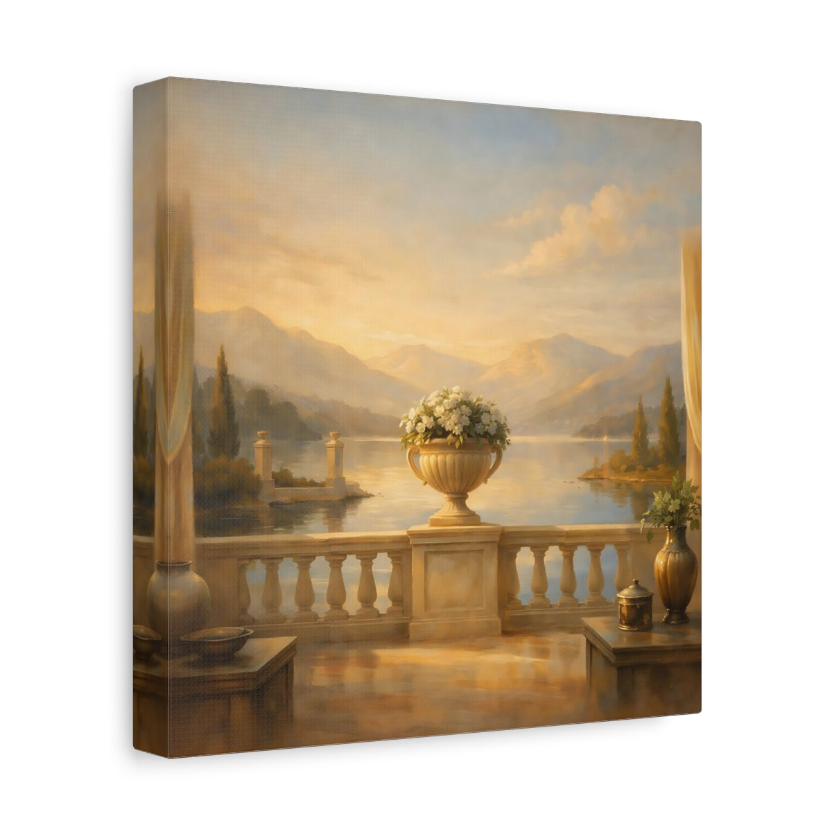 Side Mockup 9. Nature Lake View Warm Lake Landscape shown as stretched canvas wall art