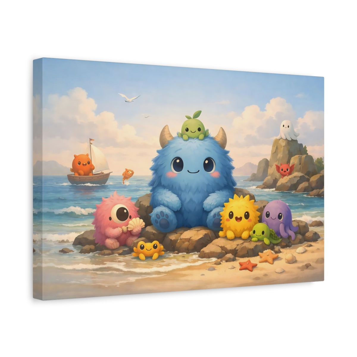 Seascape Cute Monsters Fairytale - Canvas Wall Art Print