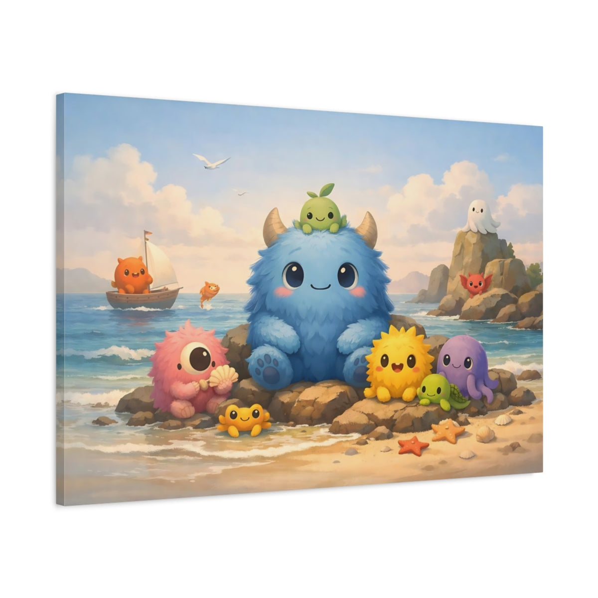 Seascape Cute Monsters Fairytale - Canvas Wall Art Print