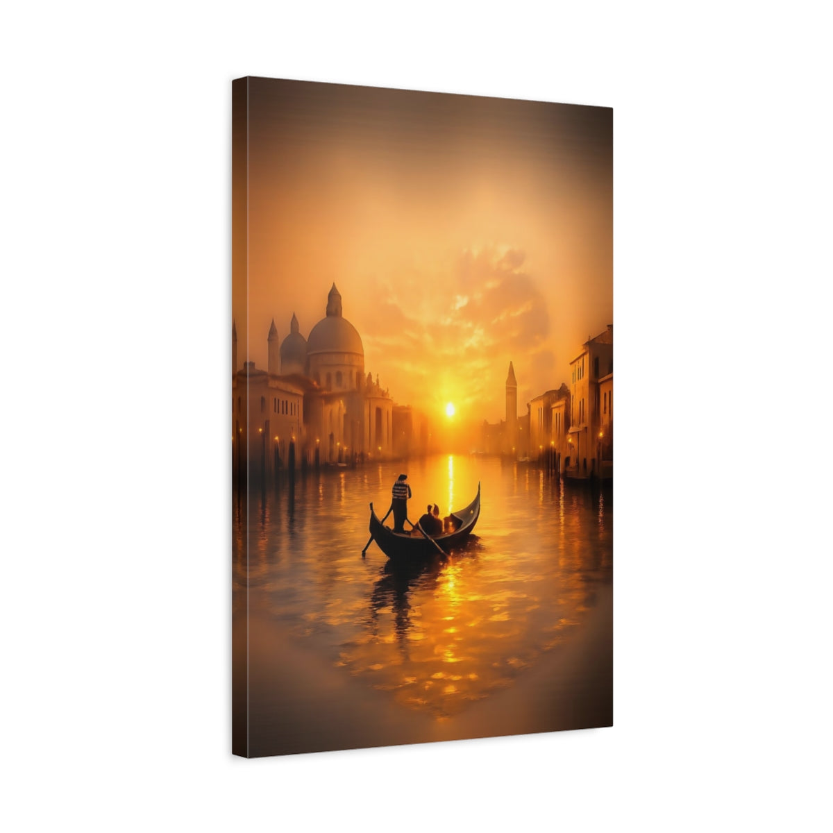 Vintage Gondola Orange And Gold - Canvas Wall Art Print