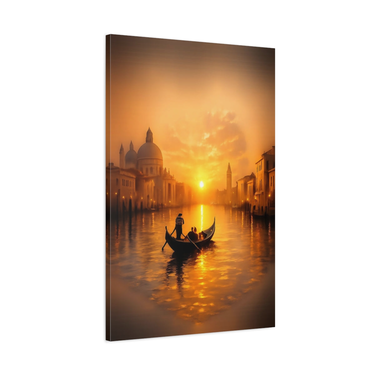 Vintage Gondola Orange And Gold - Canvas Wall Art Print