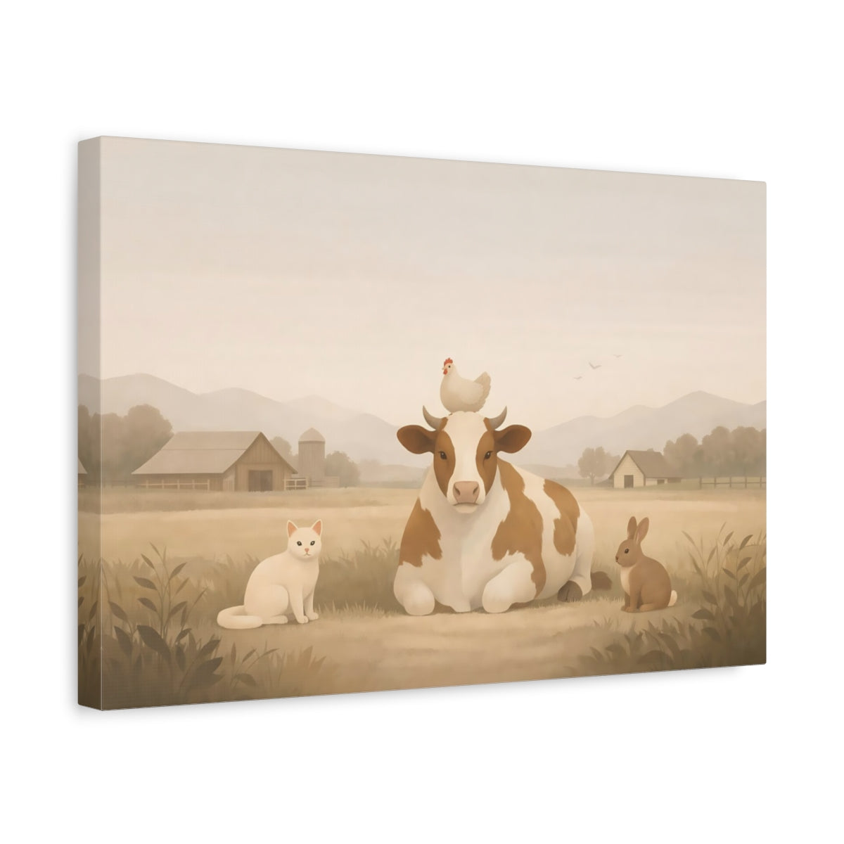 Japandi Farm Friends Animals - Canvas Wall Art Print
